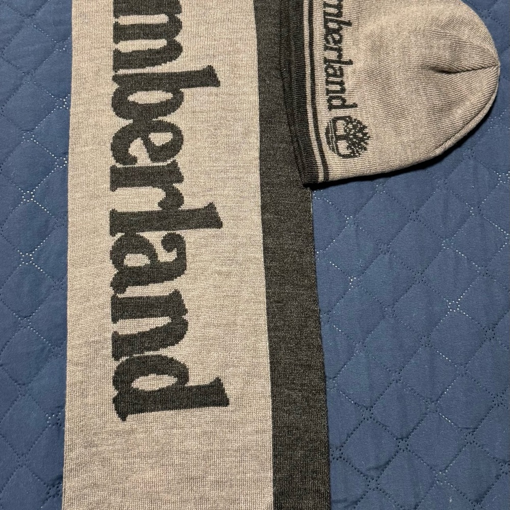 Timberland Reversible Dark Gray and Gray Logo Scarf - Picture 6 of 12